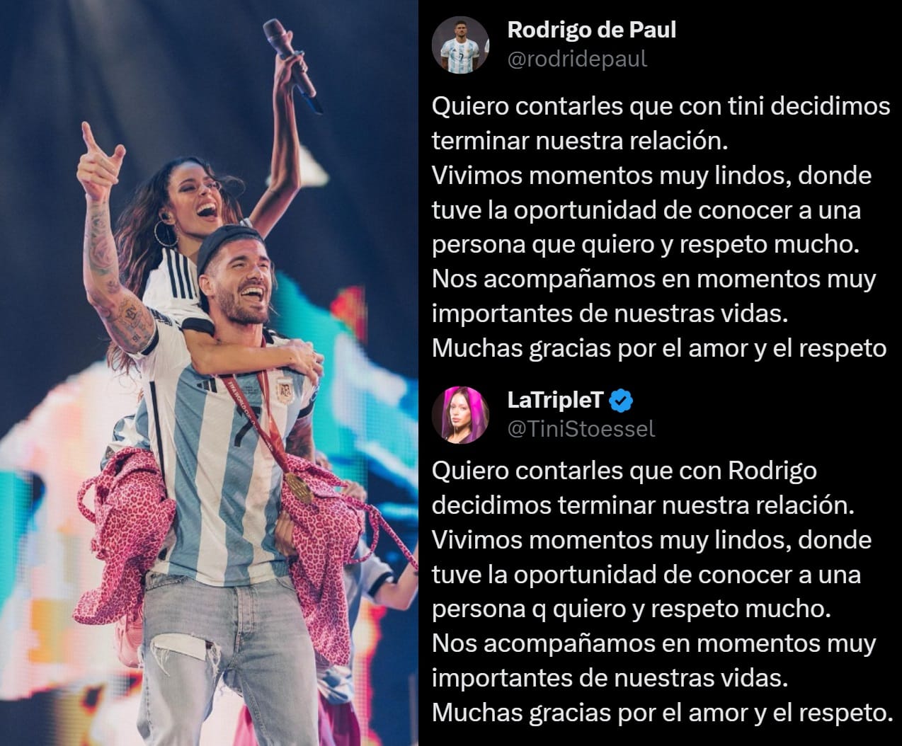 Se terminó el amor: De Paul y Tini confirmaron la ruptura de su noviazgo